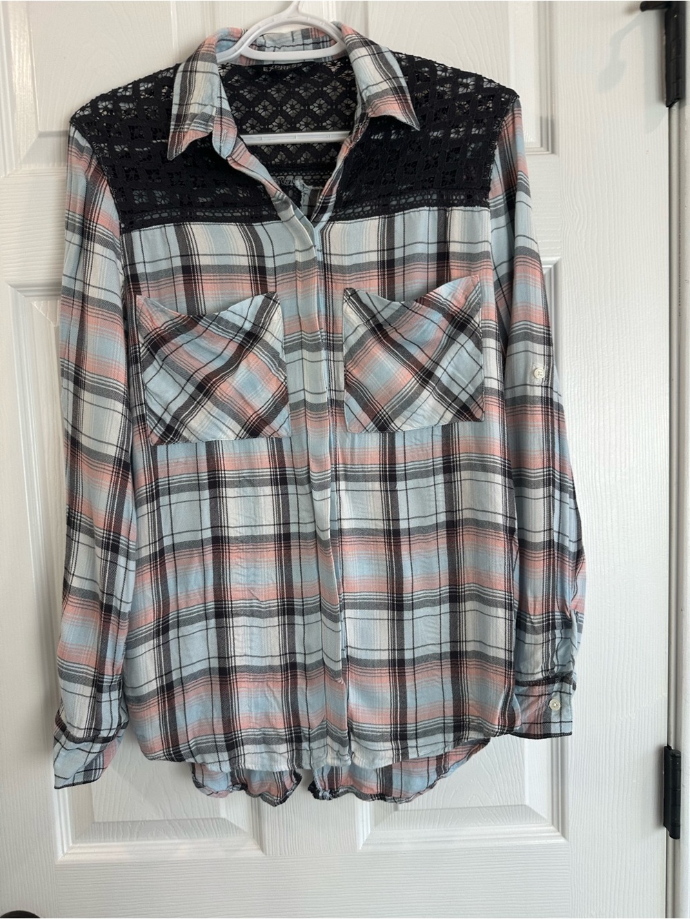 Women’s Express Plaid Top with slit in the back Medium